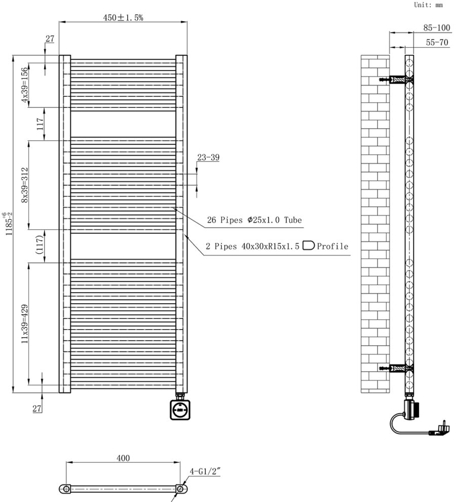 Elara elektrische radiator Smart WiFi 118,5 x 45 cm gunmetal - Afbeelding 2