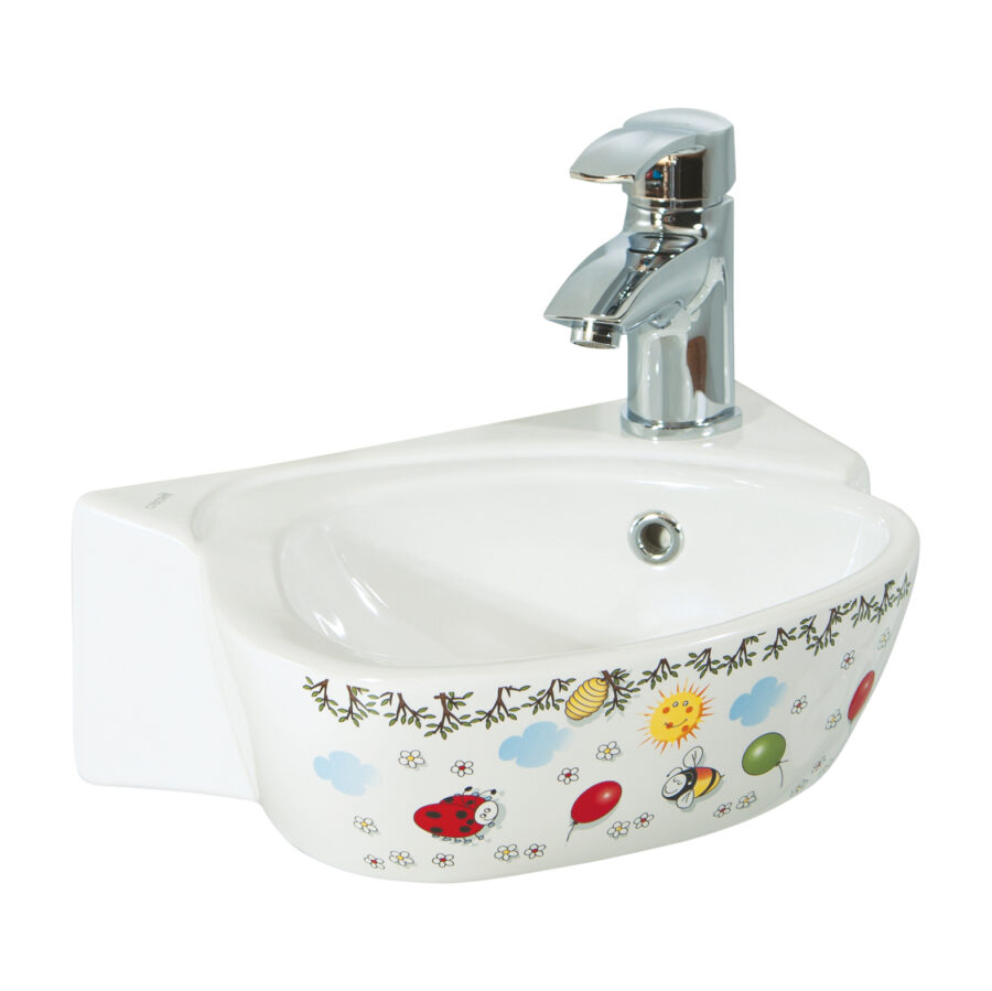 CREAVIT KIDS HOEKFONTEIN - MET OVERLOOP - 1 KRAANGAT - 38X30X12 CM - GLANZEND WIT/MULTI