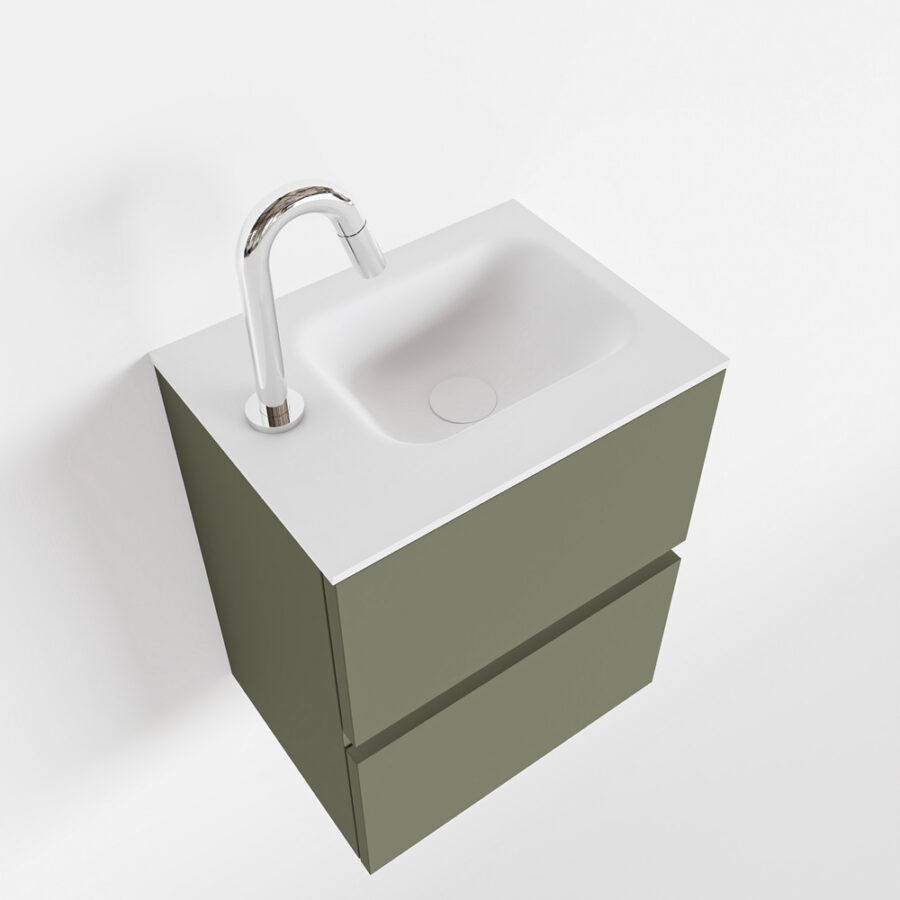 MONDIAZ ADA 40cm toiletmeubel army. LEX wastafel talc positie links. Met 1 kraangat - Afbeelding 4