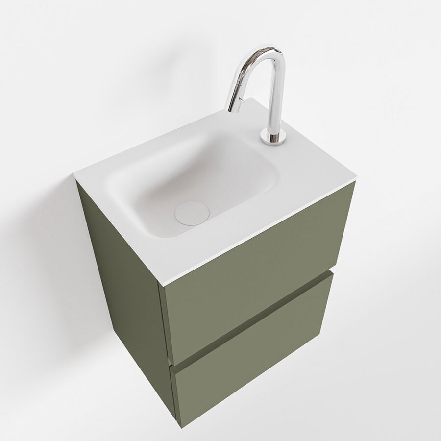 MONDIAZ ADA 40cm toiletmeubel army. LEX wastafel talc positie rechts. Met 1 kraangat - Afbeelding 4