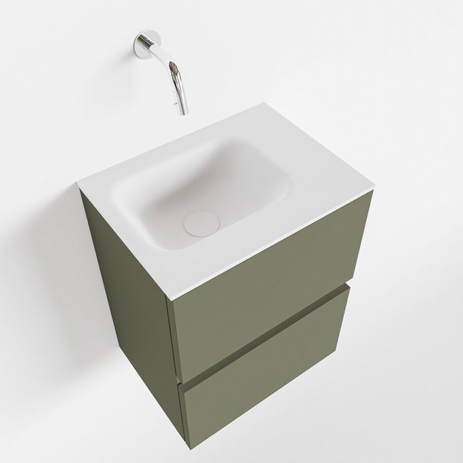 MONDIAZ ADA 40cm toiletmeubel army. LEX wastafel talc positie rechts. Zonder kraangat - Afbeelding 4