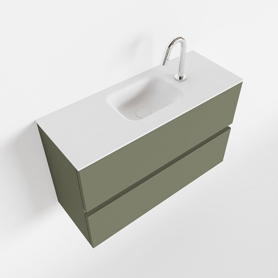 MONDIAZ ADA 80cm toiletmeubel army. LEX wastafel talc positie midden. Met 1 kraangat - Afbeelding 4