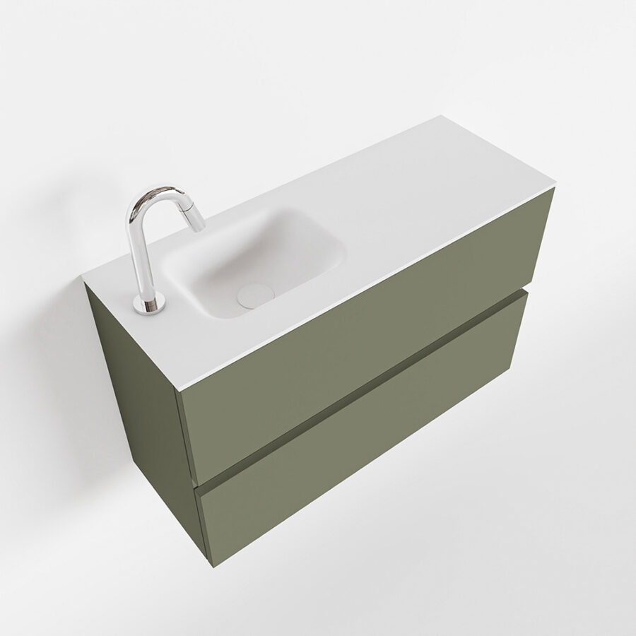 MONDIAZ ADA 80cm toiletmeubel army. LEX wastafel talc positie links. Met 1 kraangat - Afbeelding 4