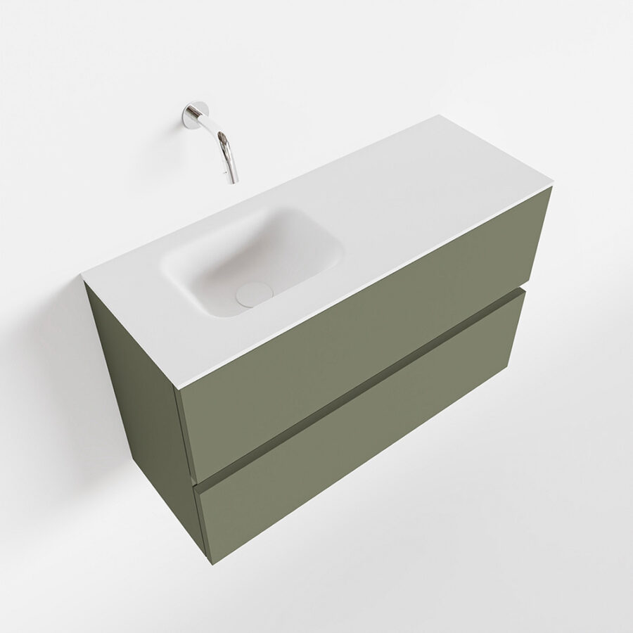 MONDIAZ ADA 80cm toiletmeubel army. LEX wastafel talc positie links. Zonder kraangat - Afbeelding 4
