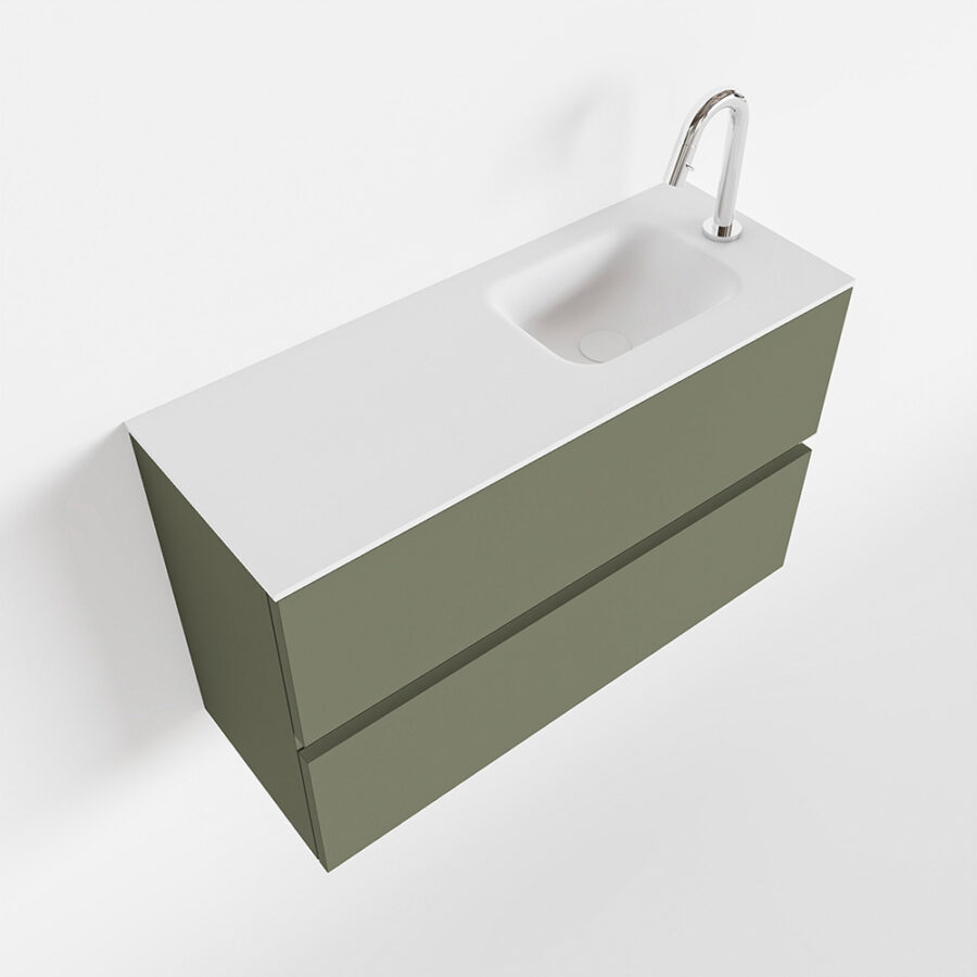 MONDIAZ ADA 80cm toiletmeubel army. LEX wastafel talc positie rechts. Met 1 kraangat - Afbeelding 4