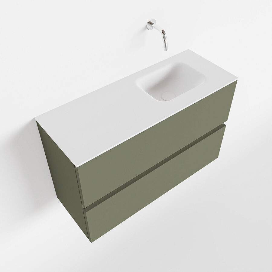 MONDIAZ ADA 80cm toiletmeubel army. LEX wastafel talc positie rechts. Zonder kraangat - Afbeelding 4