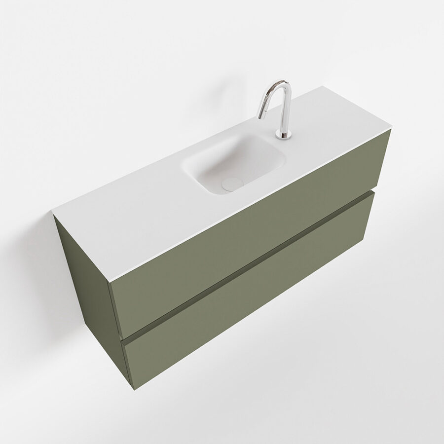 MONDIAZ ADA 100cm toiletmeubel army. LEX wastafel talc positie midden. Met 1 kraangat - Afbeelding 4