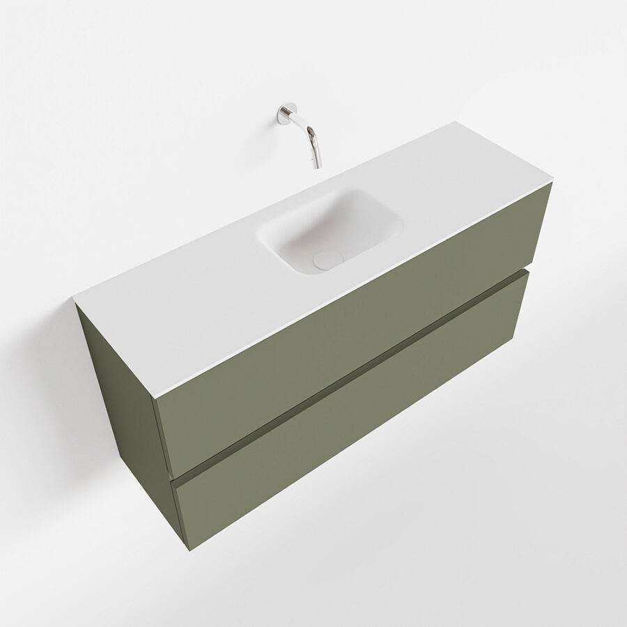 MONDIAZ ADA 100cm toiletmeubel army. LEX wastafel talc positie midden. Zonder kraangat - Afbeelding 4