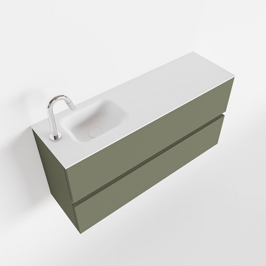 MONDIAZ ADA 100cm toiletmeubel army. LEX wastafel talc positie links. Met 1 kraangat - Afbeelding 4