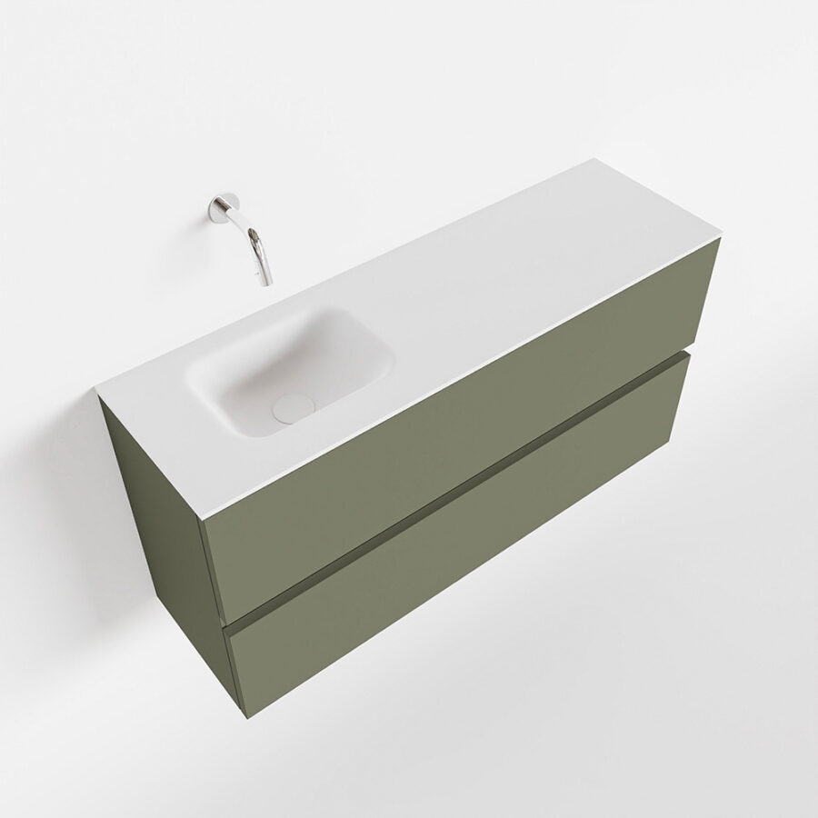 MONDIAZ ADA 100cm toiletmeubel army. LEX wastafel talc positie links. Zonder kraangat - Afbeelding 4