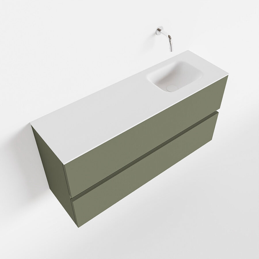 MONDIAZ ADA 100cm toiletmeubel army. LEX wastafel talc positie rechts. Zonder kraangat - Afbeelding 4