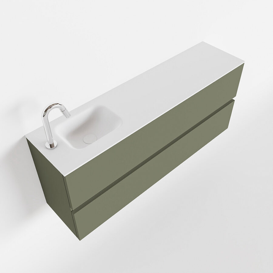 MONDIAZ ADA 120cm toiletmeubel army. LEX wastafel talc positie links. Met 1 kraangat - Afbeelding 4