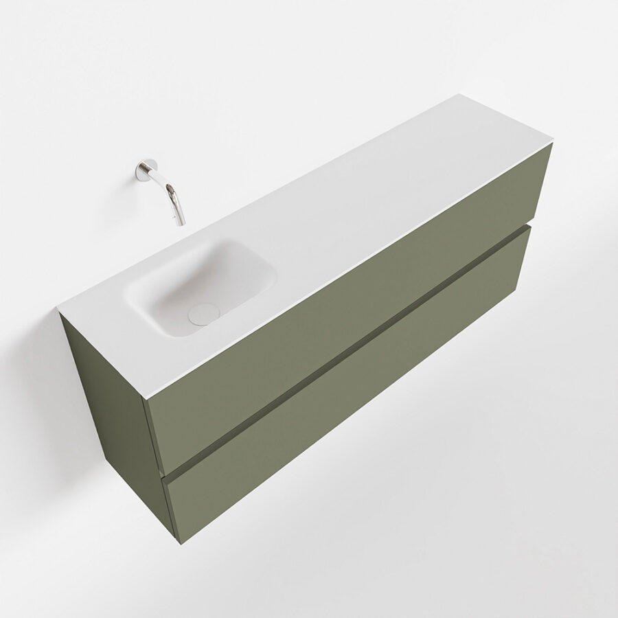 MONDIAZ ADA 120cm toiletmeubel army. LEX wastafel talc positie links. Zonder kraangat - Afbeelding 4