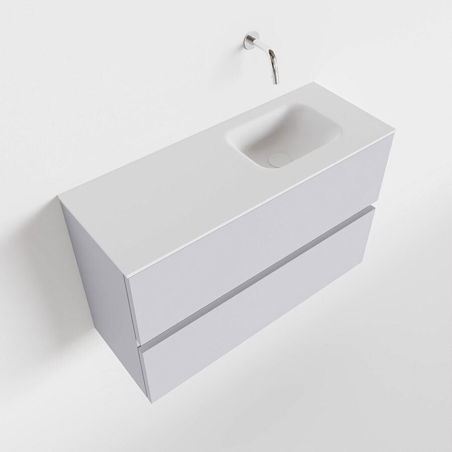 MONDIAZ ADA 80cm toiletmeubel cale. LEX wastafel talc positie rechts. Zonder kraangat - Afbeelding 4