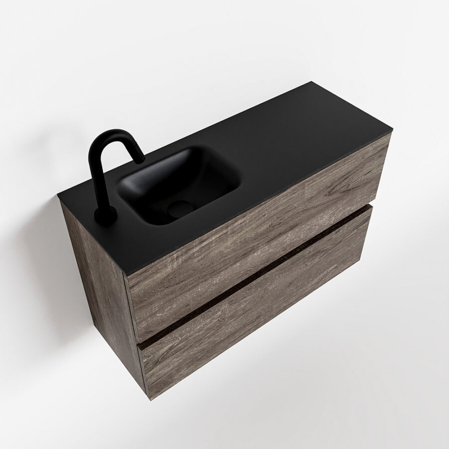 MONDIAZ ADA 80cm toiletmeubel dark brown. LEX wastafel urban positie links. Met 1 kraangat - Afbeelding 4
