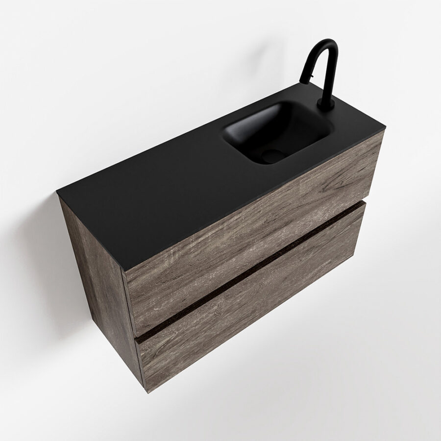 MONDIAZ ADA 80cm toiletmeubel dark brown. LEX wastafel urban positie rechts. Met 1 kraangat - Afbeelding 4