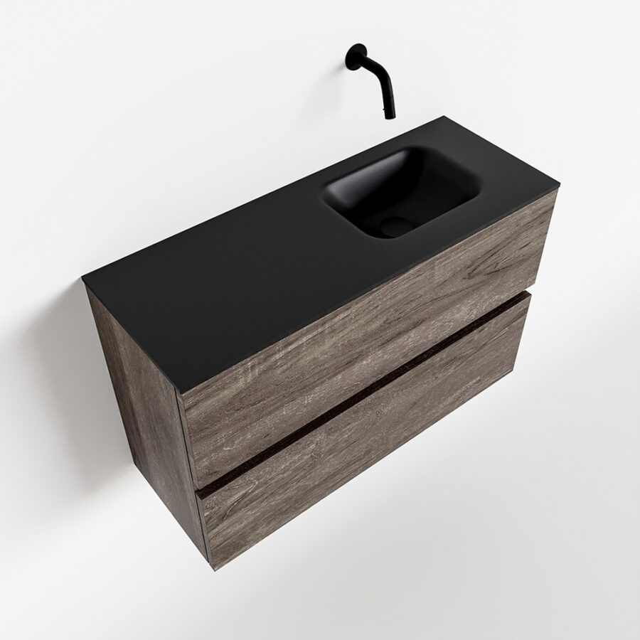MONDIAZ ADA 80cm toiletmeubel dark brown. LEX wastafel urban positie rechts. Zonder kraangat - Afbeelding 4