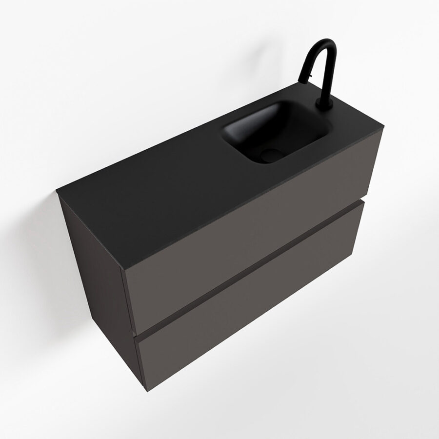 MONDIAZ ADA 80cm toiletmeubel dark grey. LEX wastafel urban positie rechts. Met 1 kraangat - Afbeelding 4