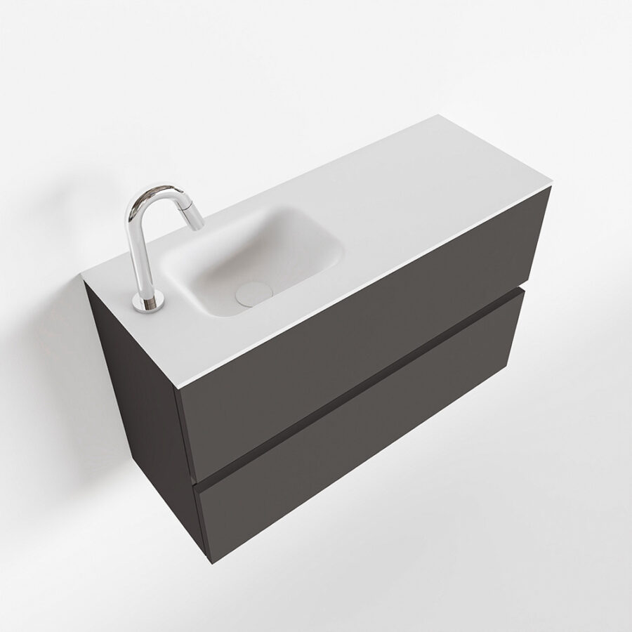 MONDIAZ ADA 80cm toiletmeubel dark grey. LEX wastafel talc positie links. Met 1 kraangat - Afbeelding 4