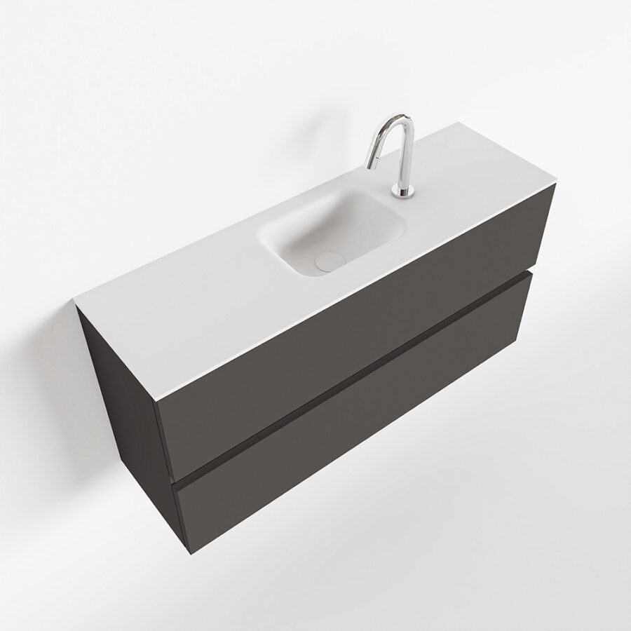 MONDIAZ ADA 100cm toiletmeubel dark grey. LEX wastafel talc positie midden. Met 1 kraangat - Afbeelding 4