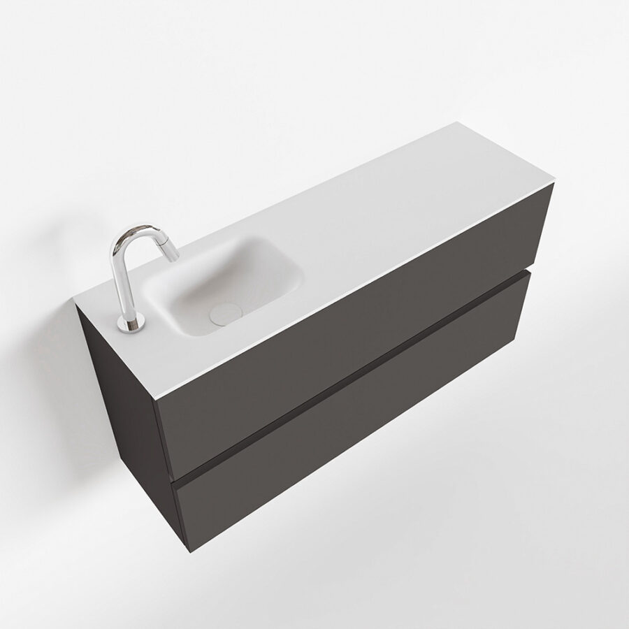 MONDIAZ ADA 100cm toiletmeubel dark grey. LEX wastafel talc positie links. Met 1 kraangat - Afbeelding 4