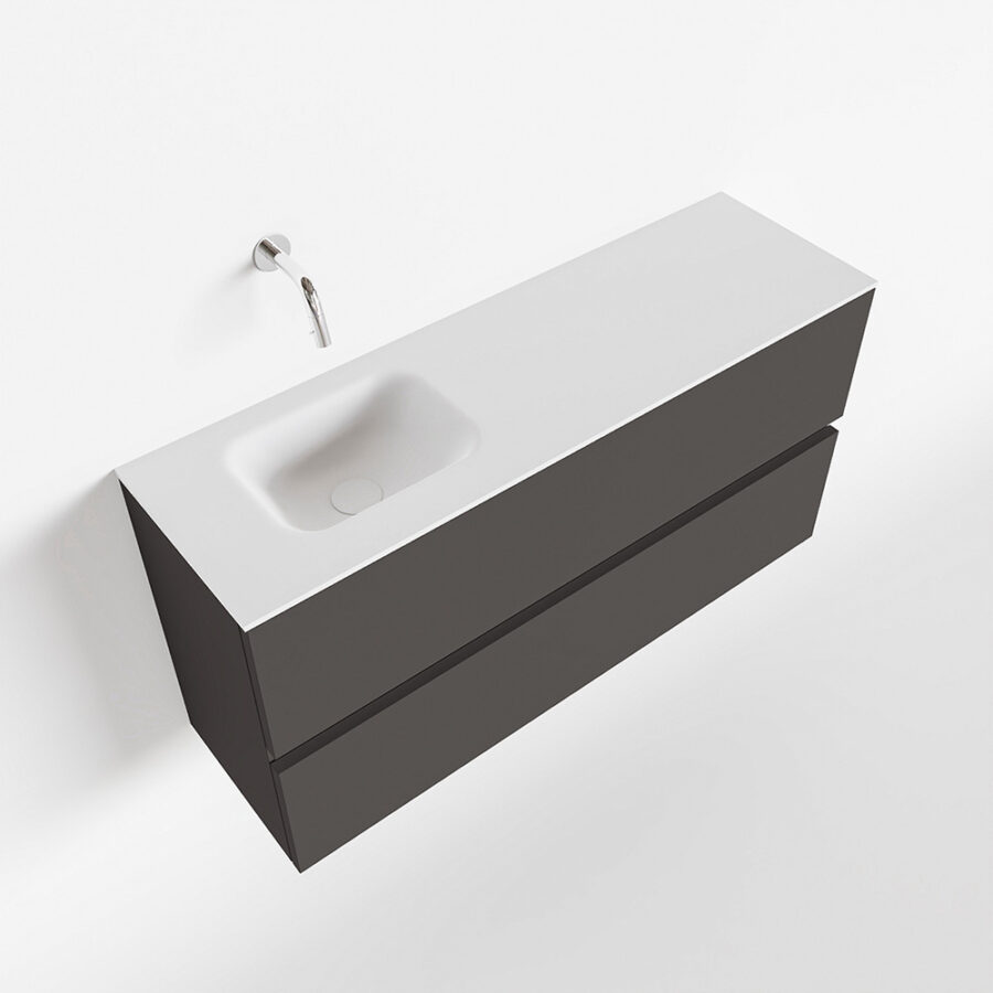 MONDIAZ ADA 100cm toiletmeubel dark grey. LEX wastafel talc positie links. Zonder kraangat - Afbeelding 4
