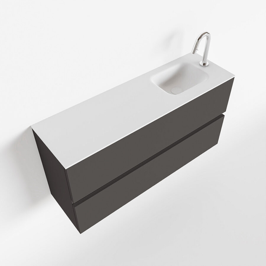MONDIAZ ADA 100cm toiletmeubel dark grey. LEX wastafel talc positie rechts. Met 1 kraangat - Afbeelding 4