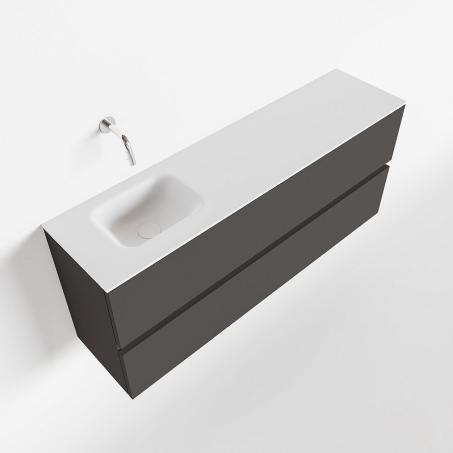 MONDIAZ ADA 120cm toiletmeubel dark grey. LEX wastafel talc positie links. Zonder kraangat - Afbeelding 4