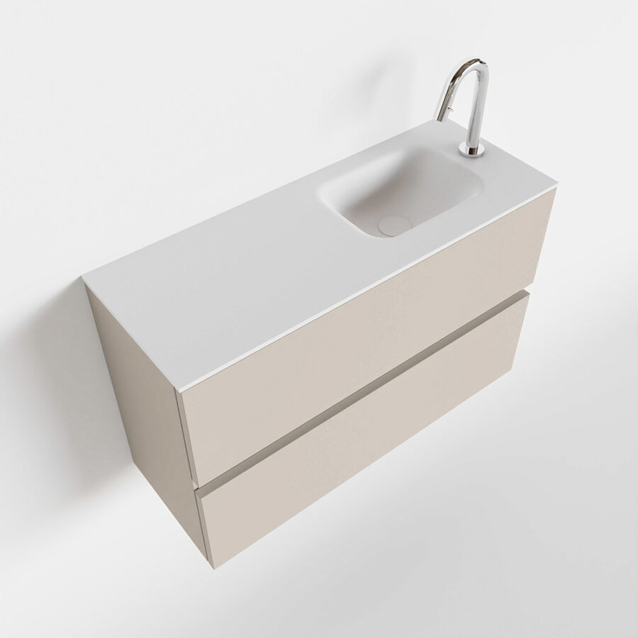 MONDIAZ ADA 80cm toiletmeubel linen. LEX wastafel talc positie rechts. Met 1 kraangat - Afbeelding 4