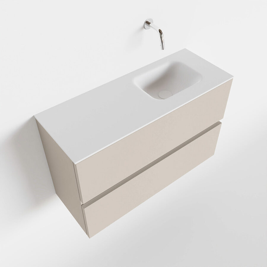 MONDIAZ ADA 80cm toiletmeubel linen. LEX wastafel talc positie rechts. Zonder kraangat - Afbeelding 4