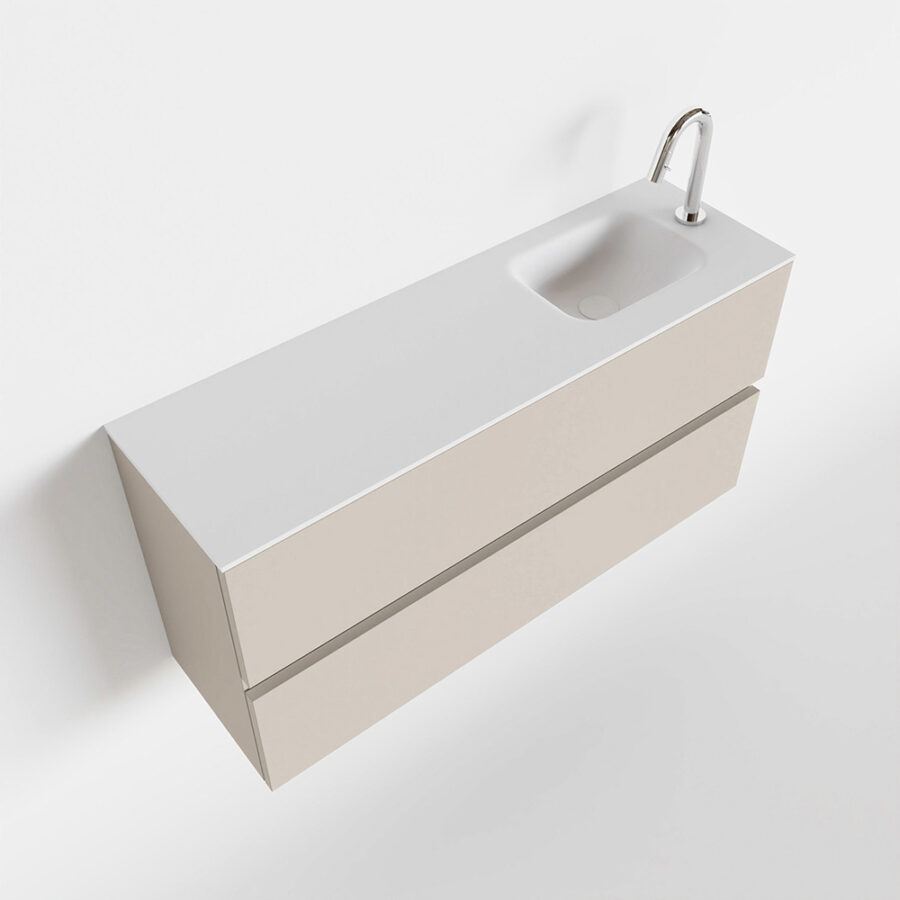 MONDIAZ ADA 100cm toiletmeubel linen. LEX wastafel talc positie rechts. Met 1 kraangat - Afbeelding 4