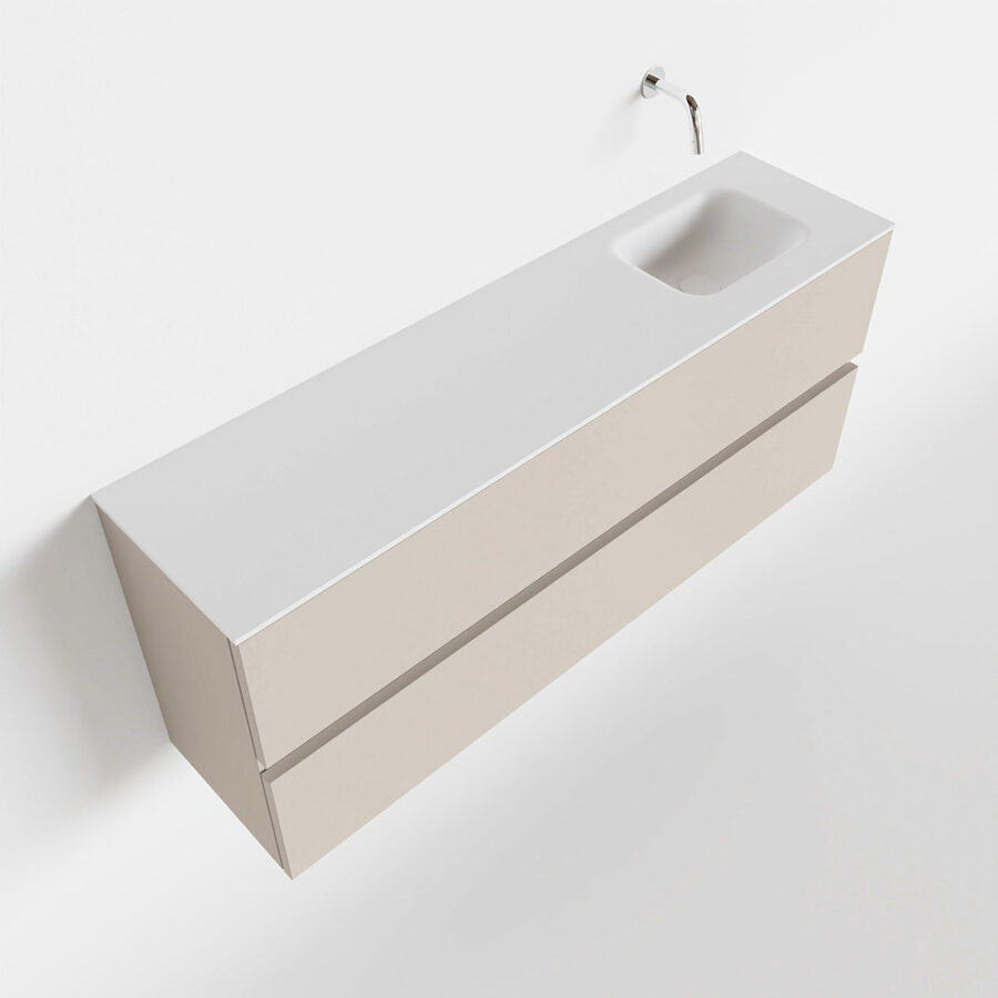 MONDIAZ ADA 120cm toiletmeubel linen. LEX wastafel talc positie rechts. Zonder kraangat - Afbeelding 4