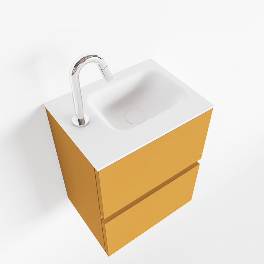MONDIAZ ADA 40cm toiletmeubel ocher. LEX wastafel talc positie links. Met 1 kraangat - Afbeelding 4