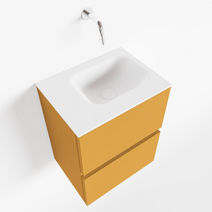 MONDIAZ ADA 40cm toiletmeubel ocher. LEX wastafel talc positie links. Zonder kraangat - Afbeelding 4