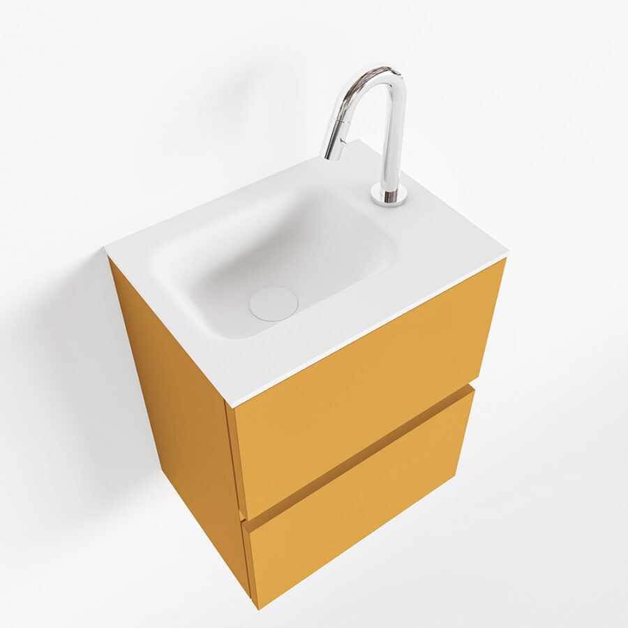 MONDIAZ ADA 40cm toiletmeubel ocher. LEX wastafel talc positie rechts. Met 1 kraangat - Afbeelding 4