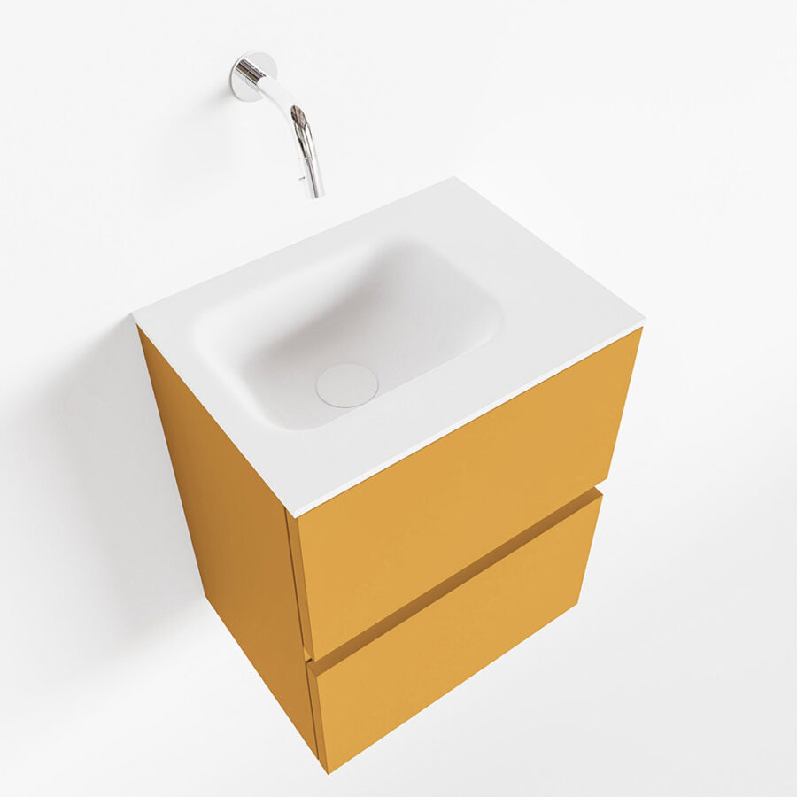 MONDIAZ ADA 40cm toiletmeubel ocher. LEX wastafel talc positie rechts. Zonder kraangat - Afbeelding 4
