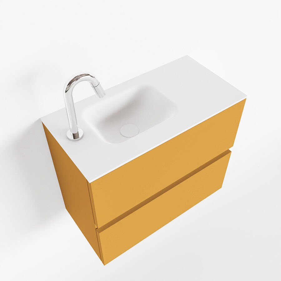 MONDIAZ ADA 60cm toiletmeubel ocher. LEX wastafel talc positie links. Met 1 kraangat - Afbeelding 4