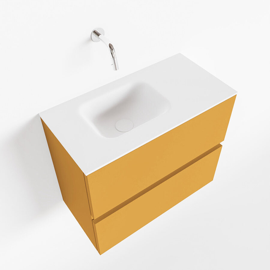 MONDIAZ ADA 60cm toiletmeubel ocher. LEX wastafel talc positie links. Zonder kraangat - Afbeelding 4