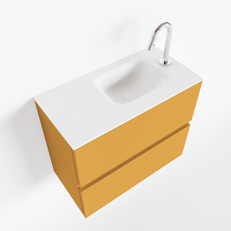 MONDIAZ ADA 60cm toiletmeubel ocher. LEX wastafel talc positie rechts. Met 1 kraangat - Afbeelding 4