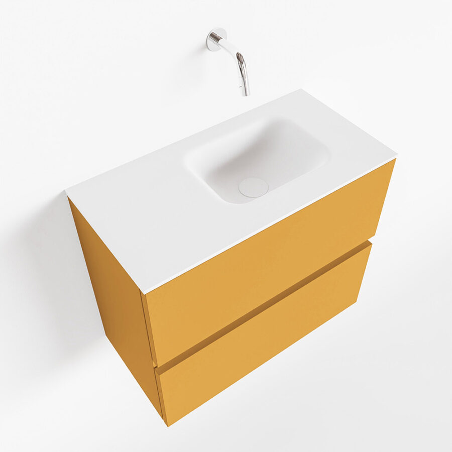 MONDIAZ ADA 60cm toiletmeubel ocher. LEX wastafel talc positie rechts. Zonder kraangat - Afbeelding 4