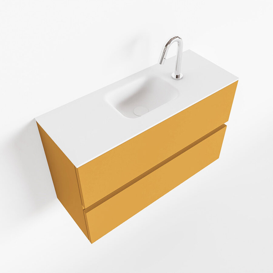 MONDIAZ ADA 80cm toiletmeubel ocher. LEX wastafel talc positie midden. Met 1 kraangat - Afbeelding 4