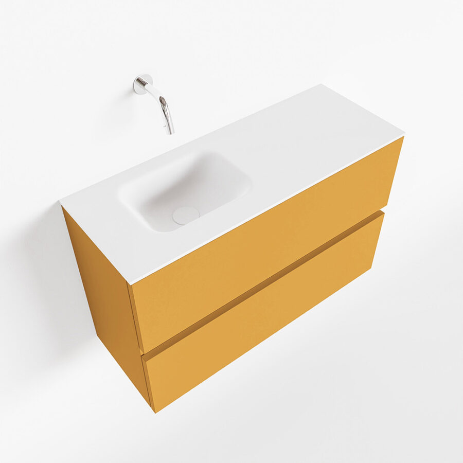 MONDIAZ ADA 80cm toiletmeubel ocher. LEX wastafel talc positie links. Zonder kraangat - Afbeelding 4