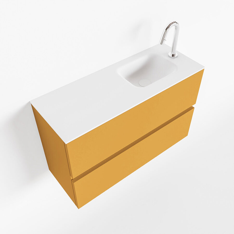 MONDIAZ ADA 80cm toiletmeubel ocher. LEX wastafel talc positie rechts. Met 1 kraangat - Afbeelding 4
