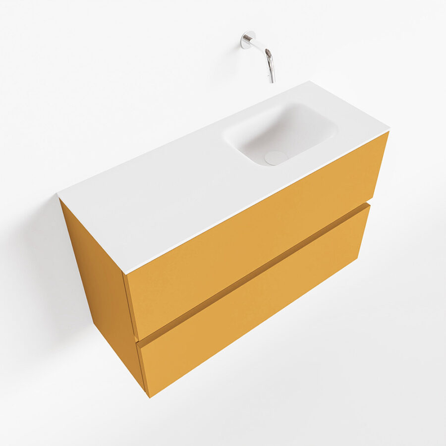 MONDIAZ ADA 80cm toiletmeubel ocher. LEX wastafel talc positie rechts. Zonder kraangat - Afbeelding 4