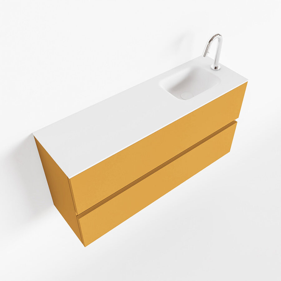MONDIAZ ADA 100cm toiletmeubel ocher. LEX wastafel talc positie rechts. Met 1 kraangat - Afbeelding 4