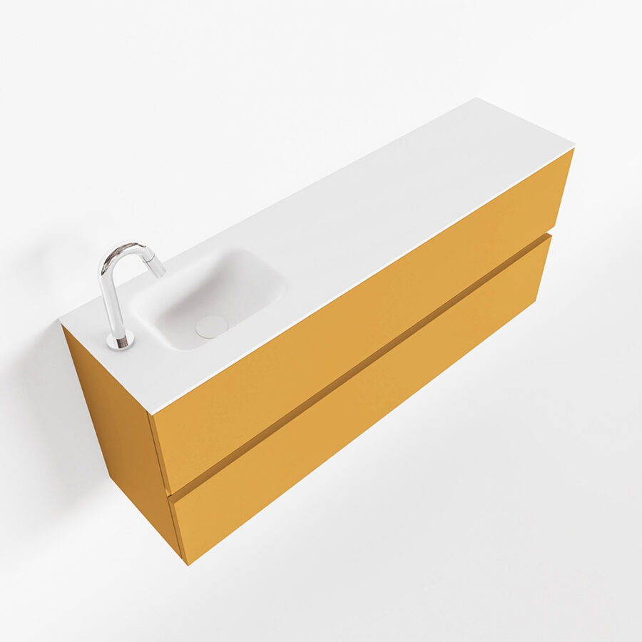 MONDIAZ ADA 120cm toiletmeubel ocher. LEX wastafel talc positie links. Met 1 kraangat - Afbeelding 4