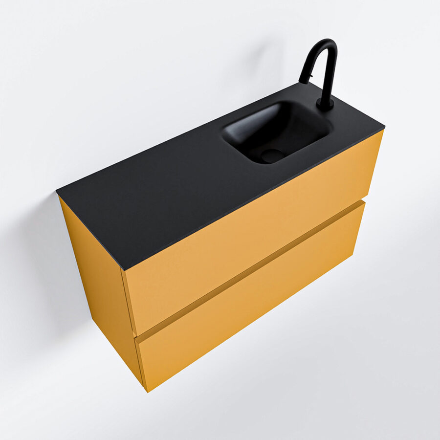 MONDIAZ ADA 80cm toiletmeubel ocher. LEX wastafel urban positie rechts. Met 1 kraangat - Afbeelding 4
