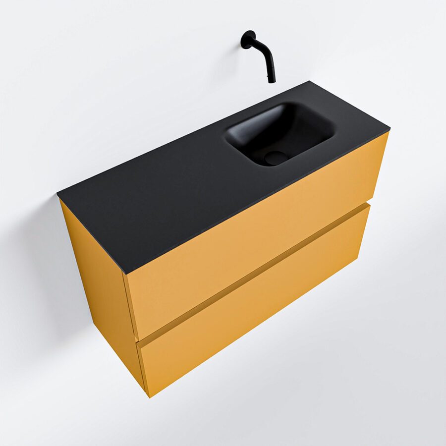 MONDIAZ ADA 80cm toiletmeubel ocher. LEX wastafel urban positie rechts. Zonder kraangat - Afbeelding 4