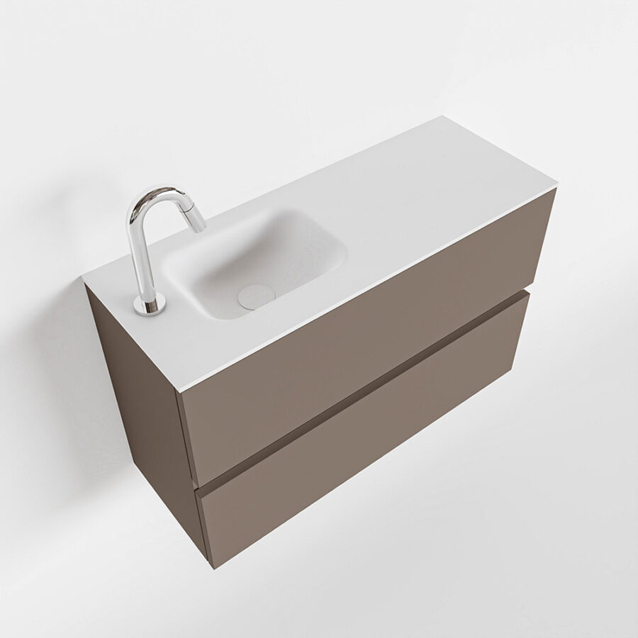 MONDIAZ ADA 80cm toiletmeubel smoke. LEX wastafel talc positie links. Met 1 kraangat - Afbeelding 4