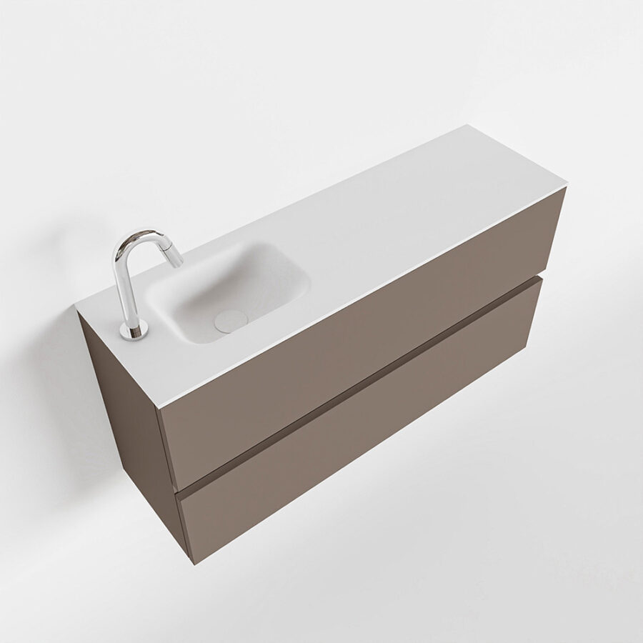 MONDIAZ ADA 100cm toiletmeubel smoke. LEX wastafel talc positie links. Met 1 kraangat - Afbeelding 4